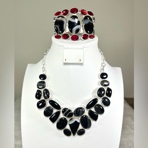 ⭐️Show Stopper!⭐️ Botswana Agate 925 Large Gemstone Necklace & Bracelet